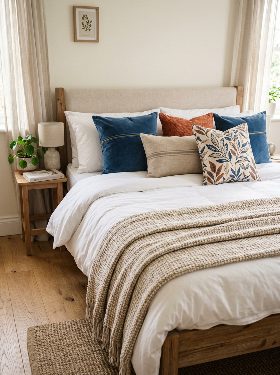 Bedroom bed with cushions blanket 202606292243 2