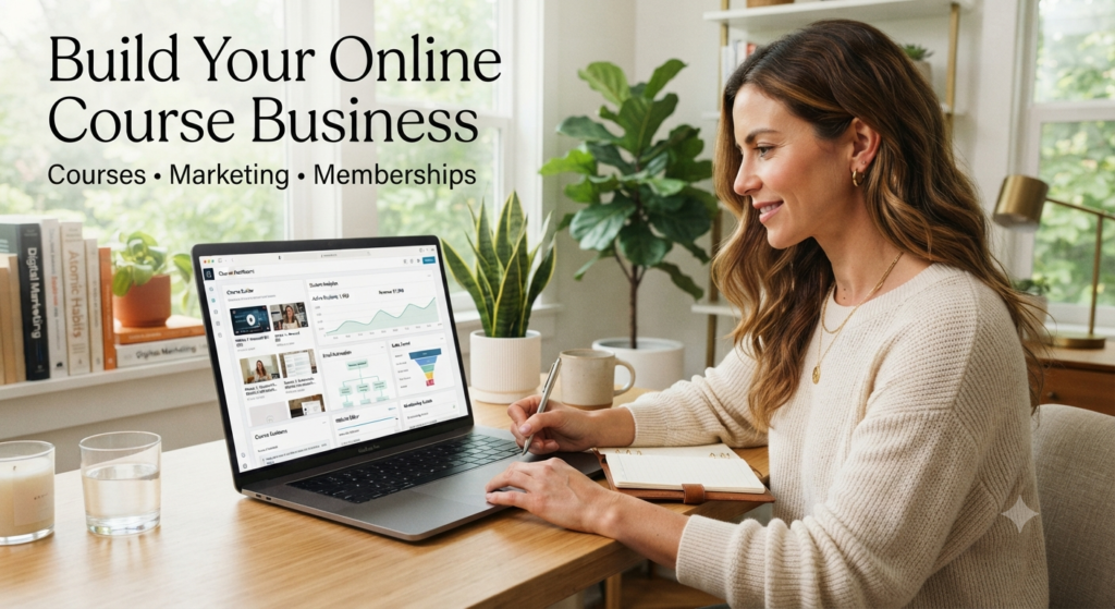 Online course creator building digital courses on a learning platform