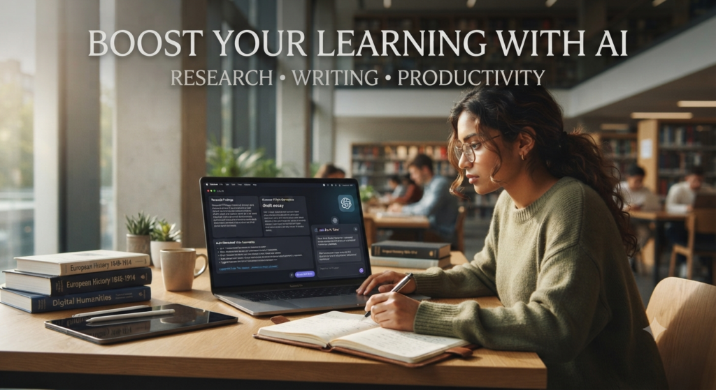 Student using AI tools for studying and research